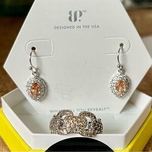 Bomb Party Matching Dark Smokey Topaz on Rhodium Earrings & Ring Set